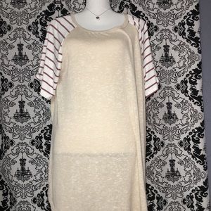 Light beige blouse with striped sleeves